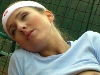 naked t-shirt jerking off her racket